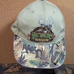 Tan Big Buck's Beer Adjustable Hat with Camo and Bottle Opener